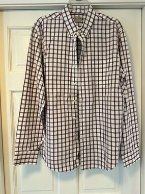 J. Crew Men's White Shirt with Burgundy Windowpane Plaid